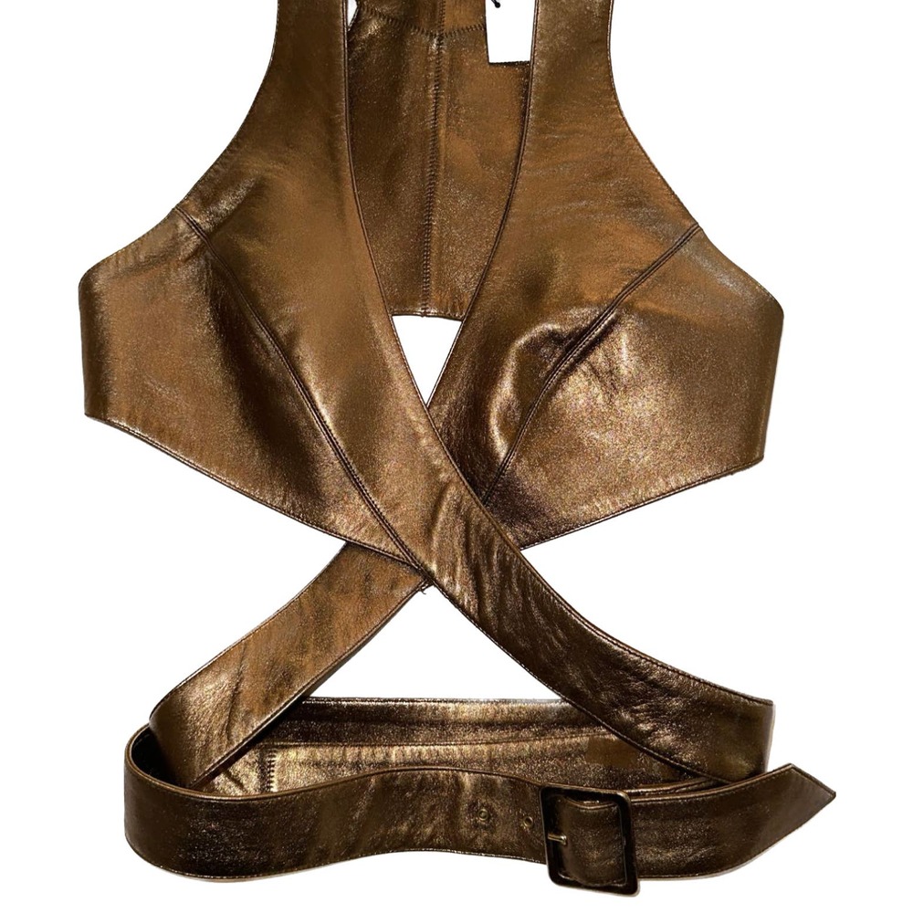 Alaïa / Alaia Gold Leather wrap around corset bra top